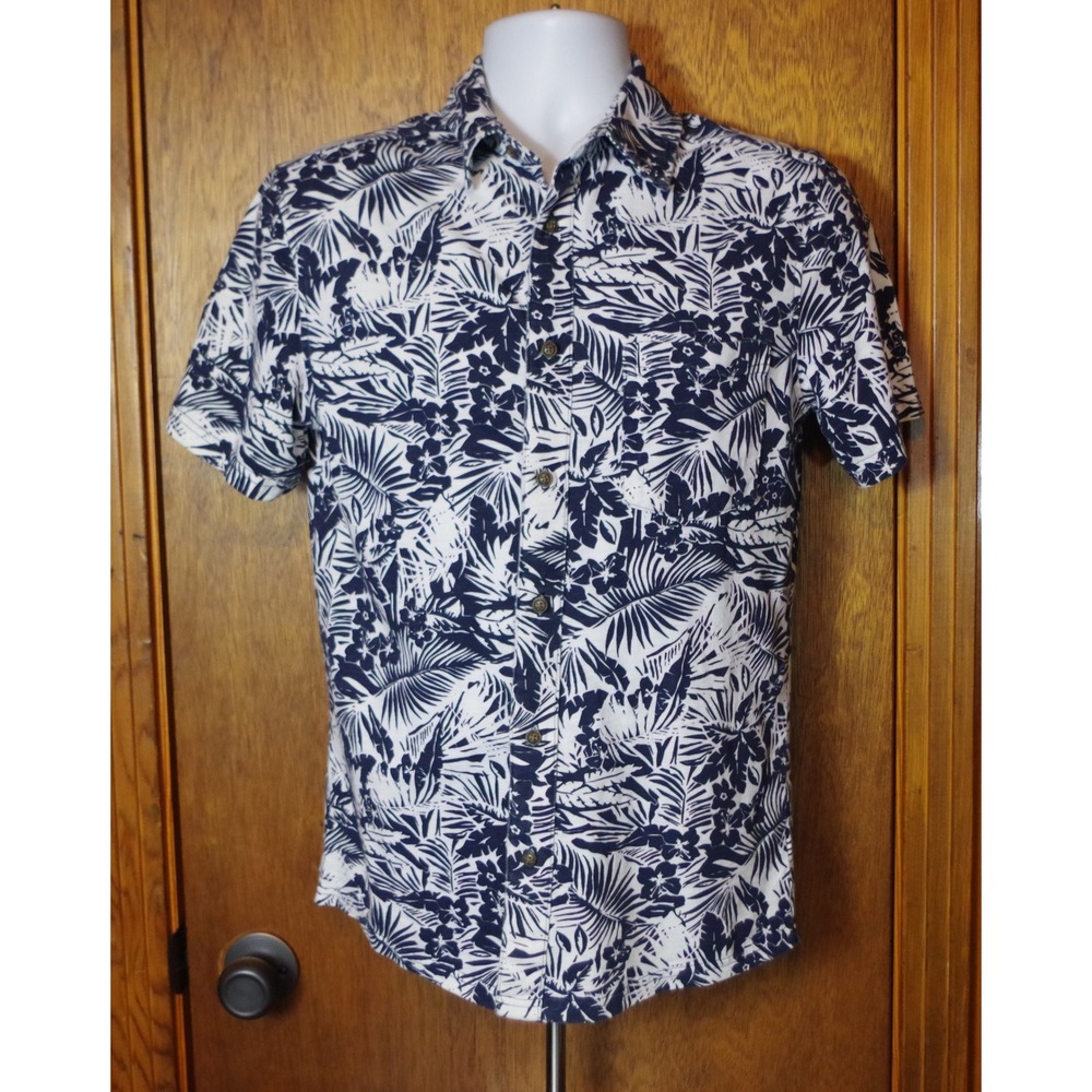 Goodfellow‎ & Co Boys Small Navy White Tropical Floral Button Down Shirt Cotton